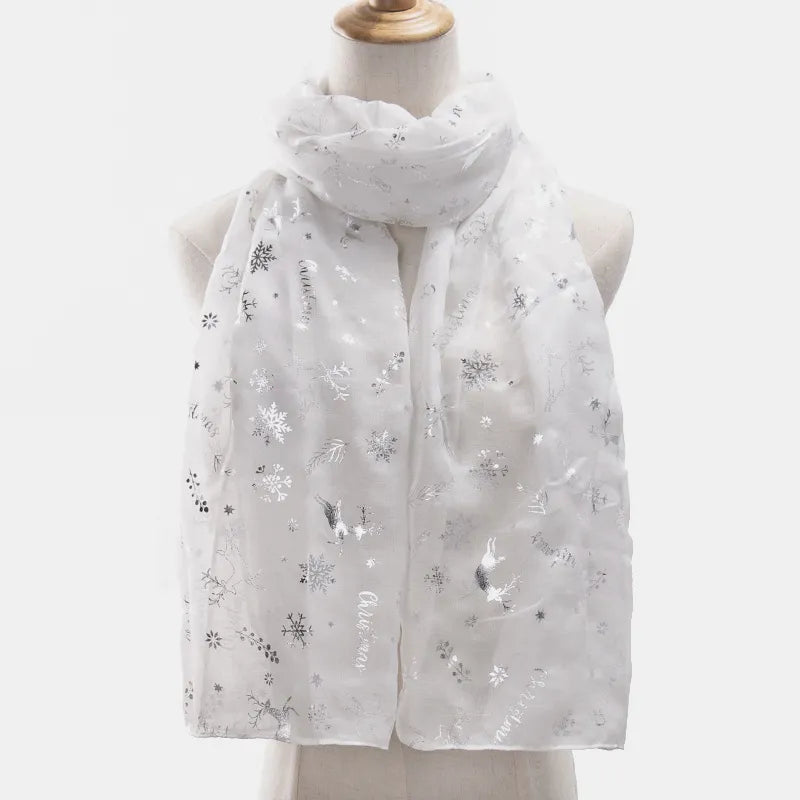 Fashorio White / One Size Christmas Element Polyester Scarf