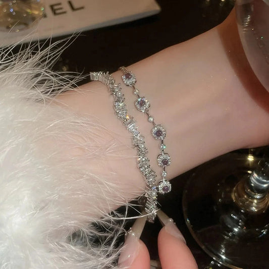 Copper Zircon Bracelet White One Size - Fashorio