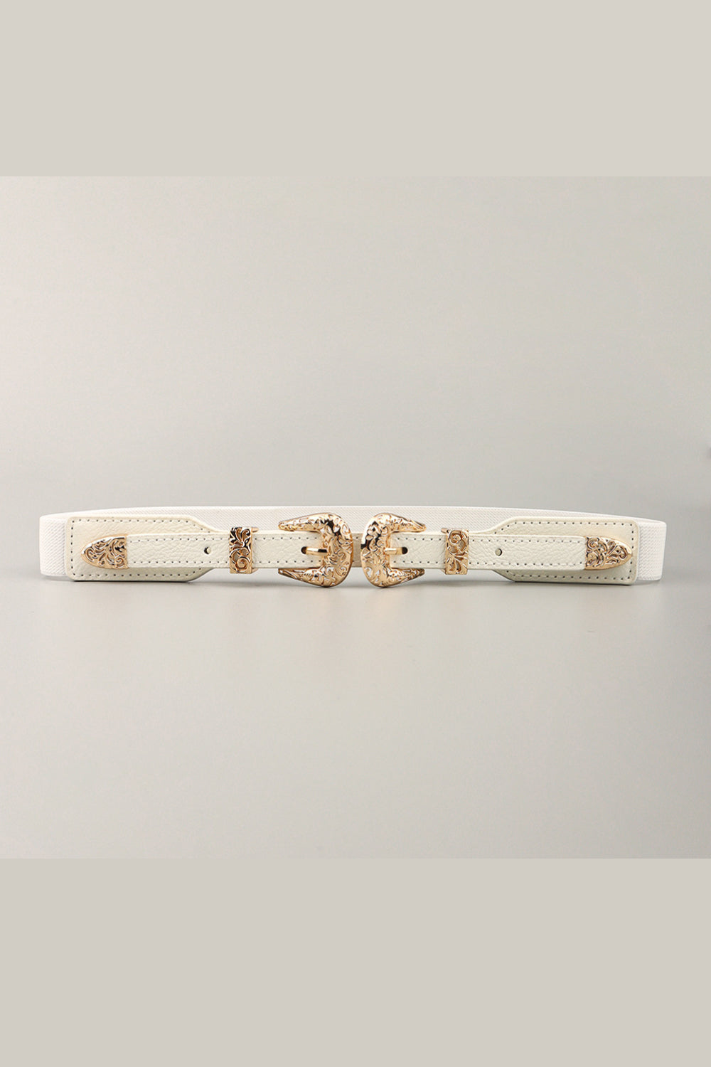 Fashorio White / One Size Double Buckle Elastic Belt