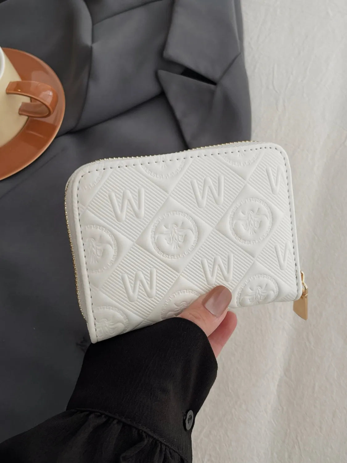 Fashorio White / One Size Embossed Zip Mini Wallet