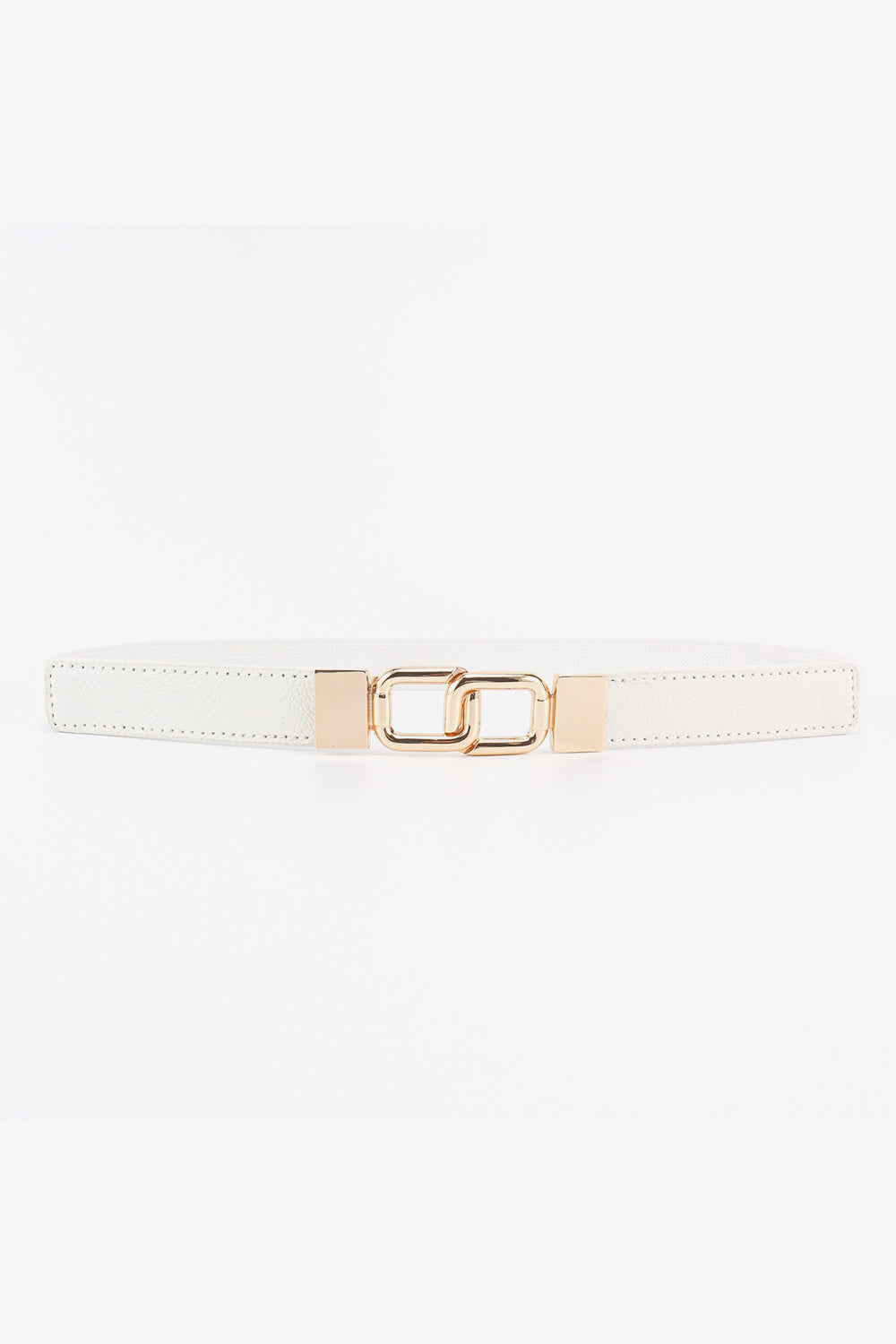 Fashorio White / One Size Geometric Double Buckle Elastic Belt