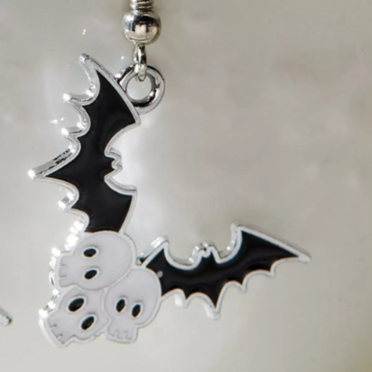 Fashorio White / One Size Halloween Bat Drop Earrings