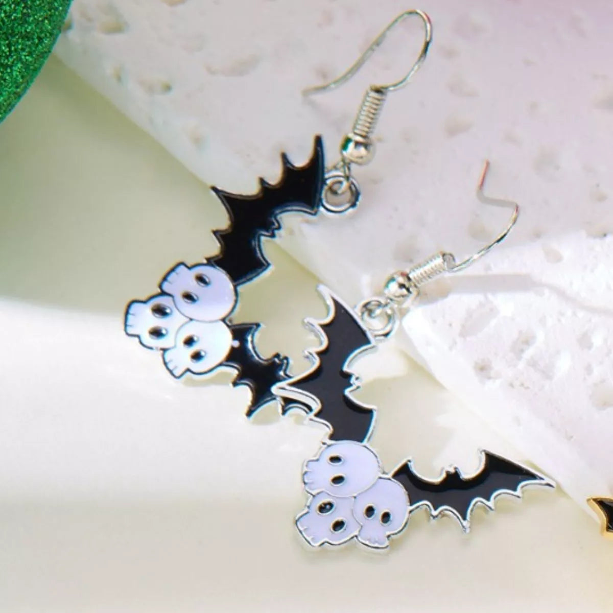 Fashorio White / One Size Halloween Bat Drop Earrings