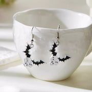 Fashorio White / One Size Halloween Bat Drop Earrings