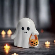 Fashorio White / One Size Halloween Ghost Ornament with Pumpkin Basket