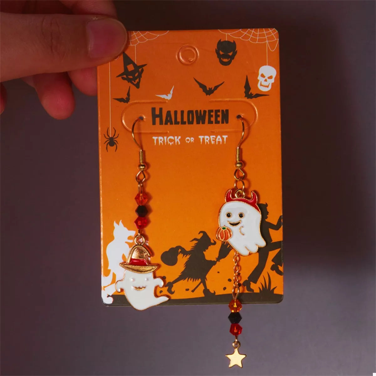 Fashorio White / One Size Halloween Ghost Pumpkin Drop Earrings