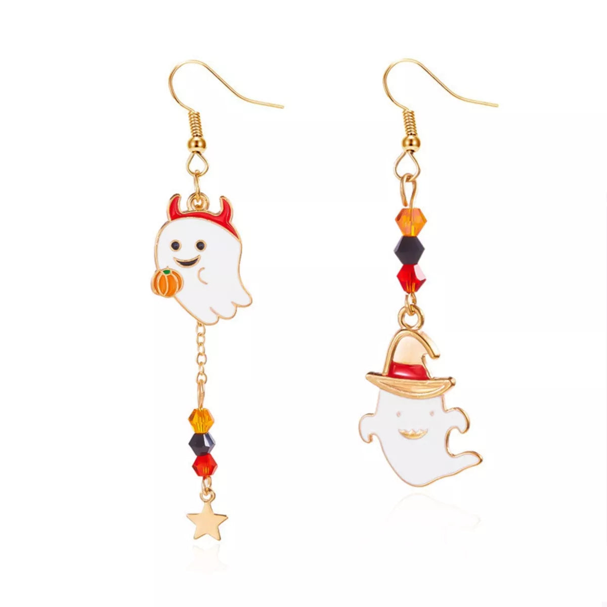 Fashorio White / One Size Halloween Ghost Pumpkin Drop Earrings