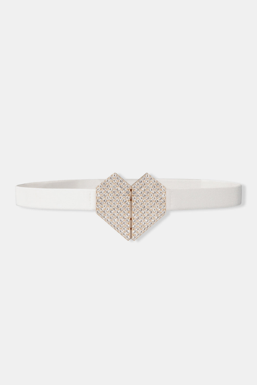 Fashorio White / One Size Rhinestone Heart Buckle Elastic Belt