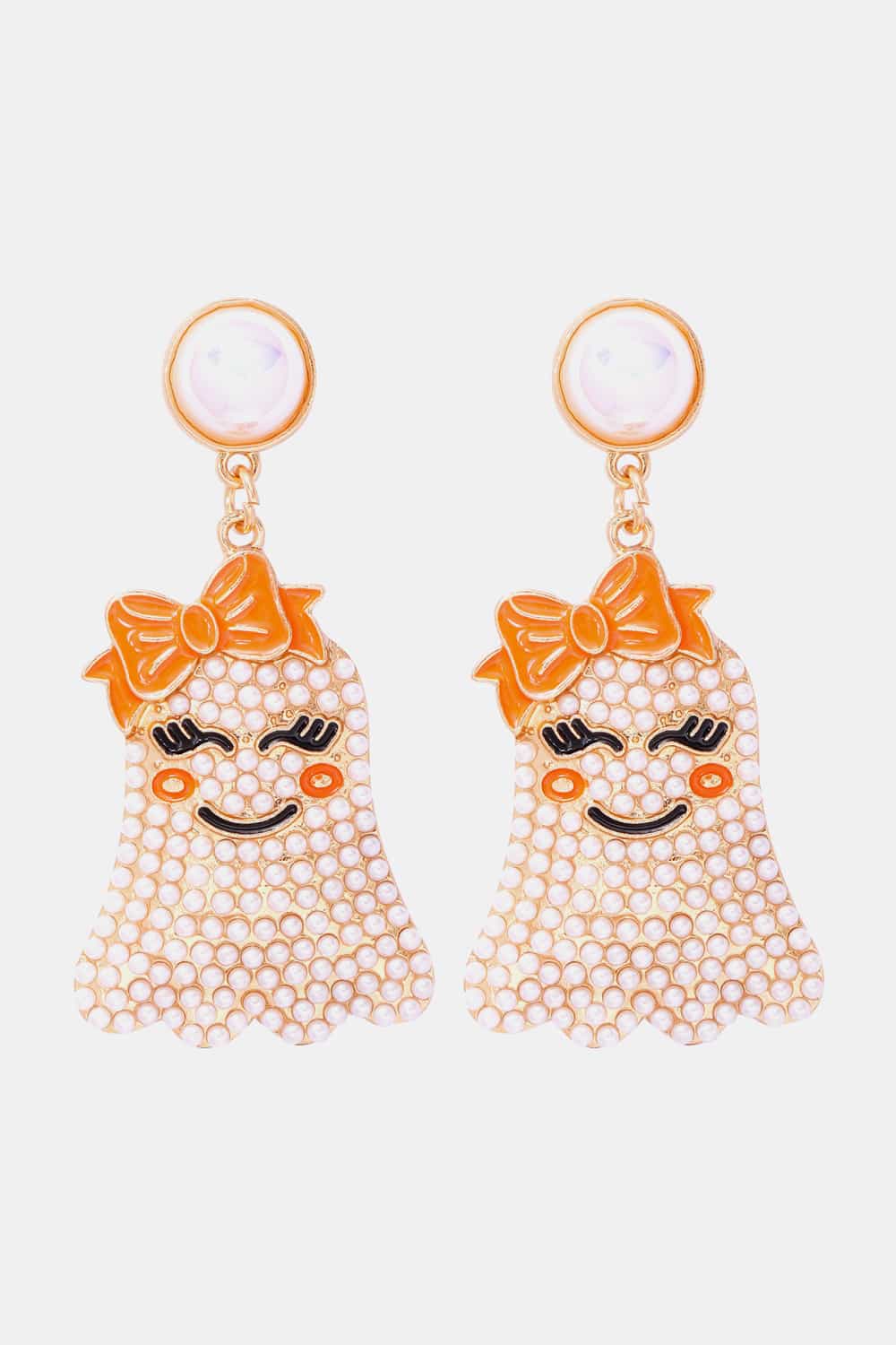 Fashorio White / One Size Smiling Ghost Shape Synthetic Pearl Earrings