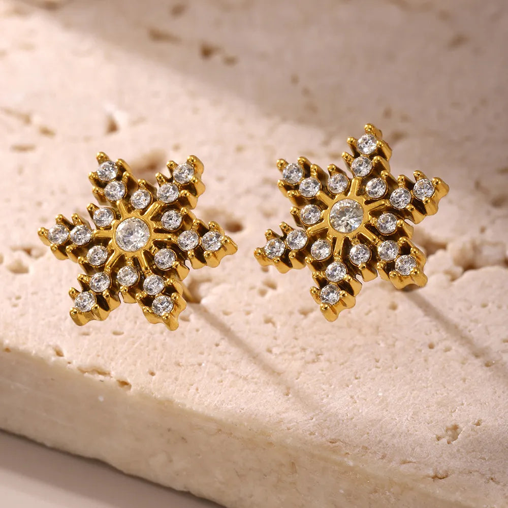 Fashorio White / One Size Stainless Steel Snowflake Stud Earrings