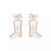 Fashorio White / onesize Cowgirl Boot Dangle Earrings with Bow