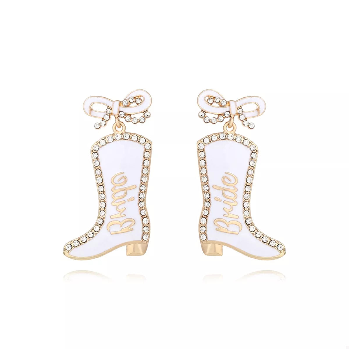 Fashorio White / onesize Cowgirl Boot Dangle Earrings with Bow