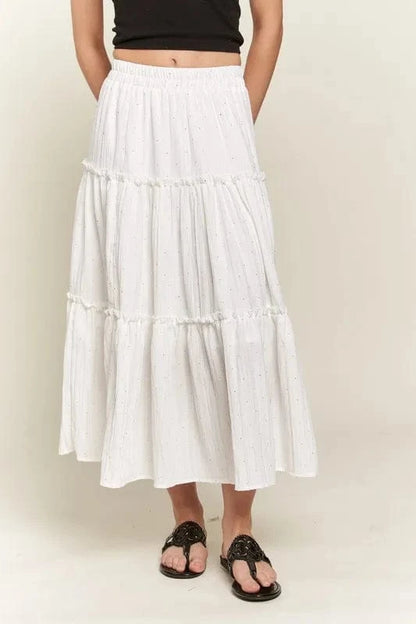 ADORA Rhinestone Accent Tiered Skirt WHITE - Fashorio