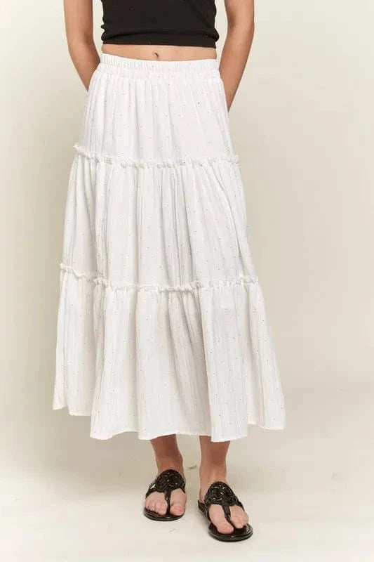 ADORA Rhinestone Accent Tiered Skirt WHITE - Fashorio