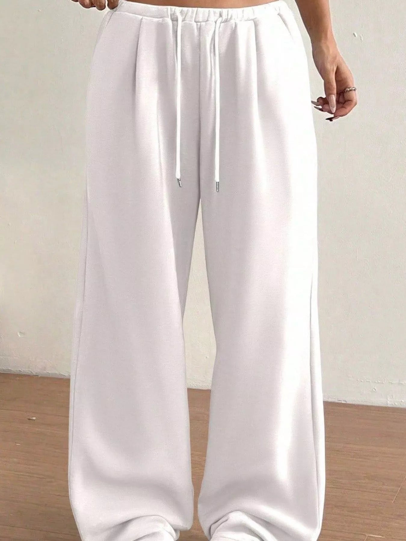 Fashorio White / S Casual Drawstring High Waist Wide Leg Sweatpants