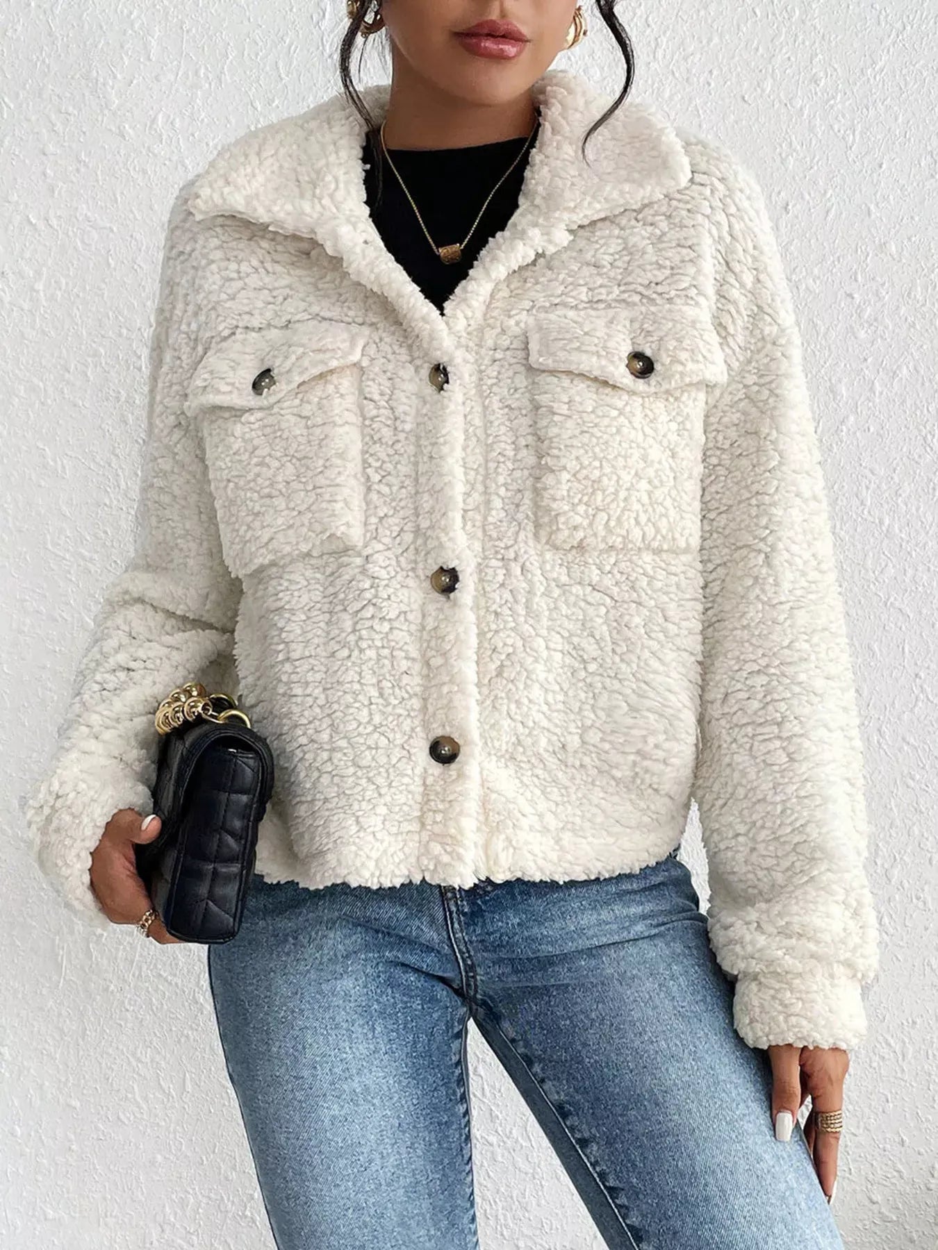 Fashorio White / S Cozy Sherpa Button-Down Jacket