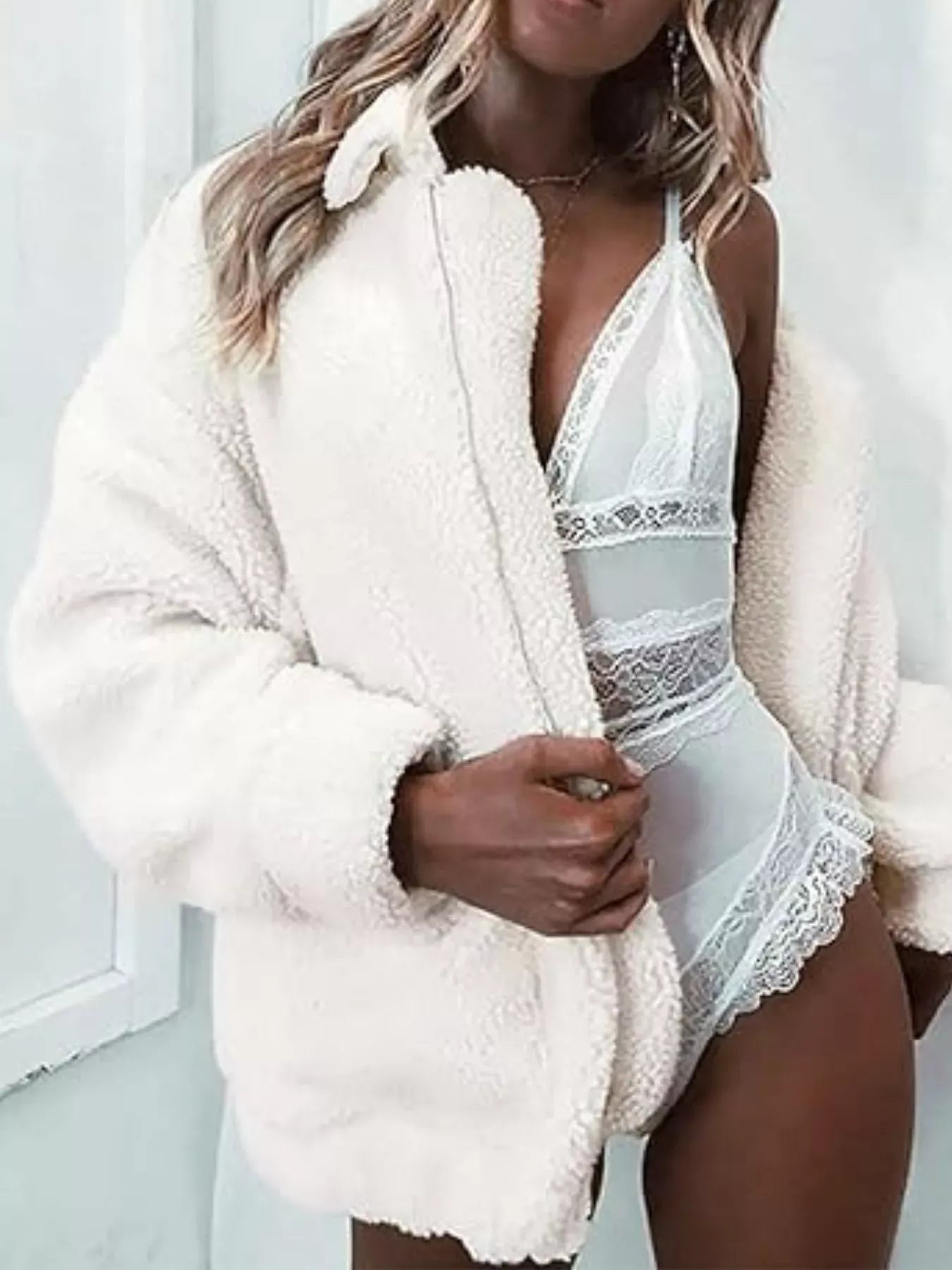 Fashorio White / S Full Size Cozy Fleece Zip Up Jacket Plus Size