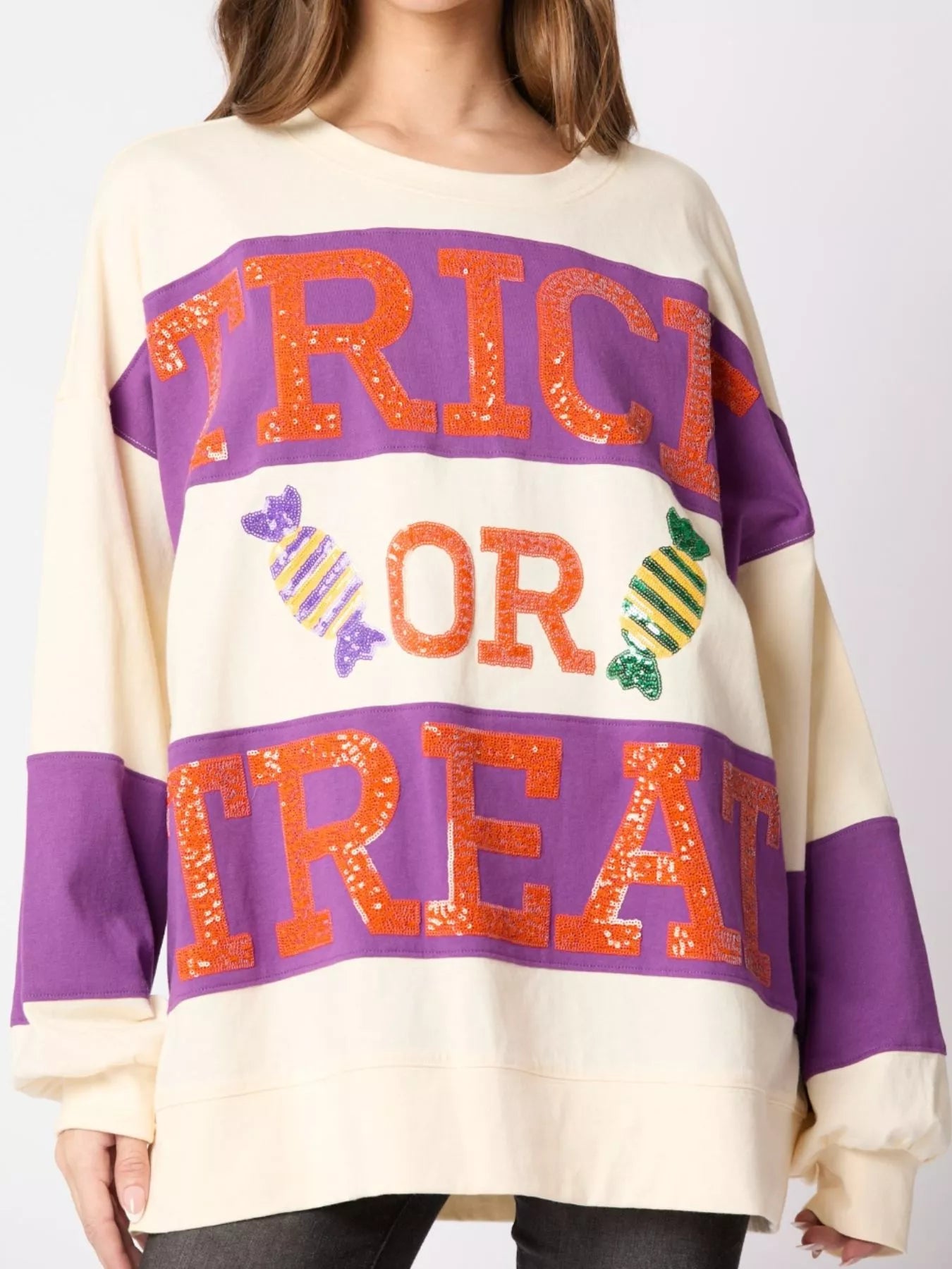 Fashorio White / S Halloween Trick Or Treat Sequin Sweatshirt