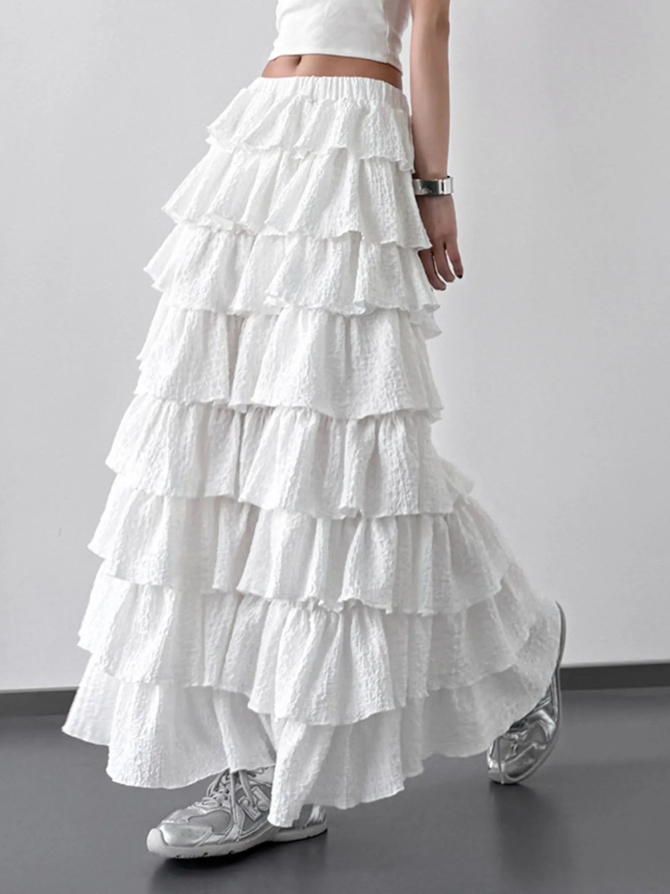 Fashorio White / S Ruffle Layered Maxi Skirt