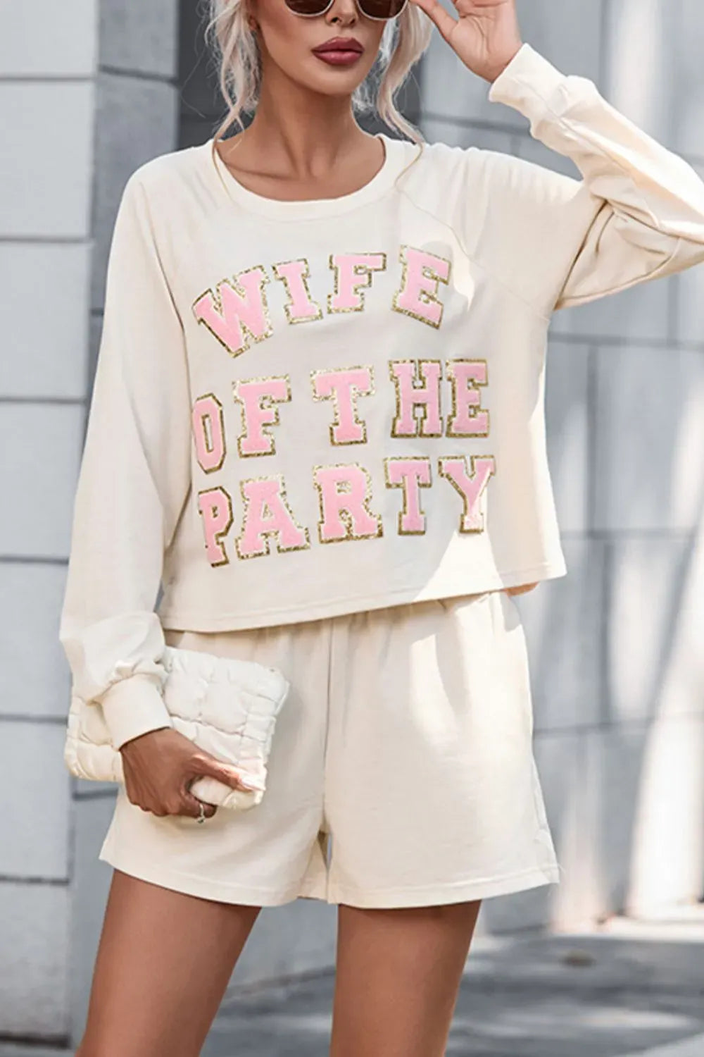 Fashorio WIFE OF THE PARTY Round Neck Top and Shorts Set