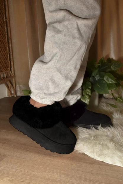 WILD DIVA Faux-Fur Platform Slip On Booties - Fashorio