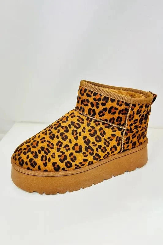 WILD DIVA Leopard Suede Round Toe Platform Booties - Fashorio