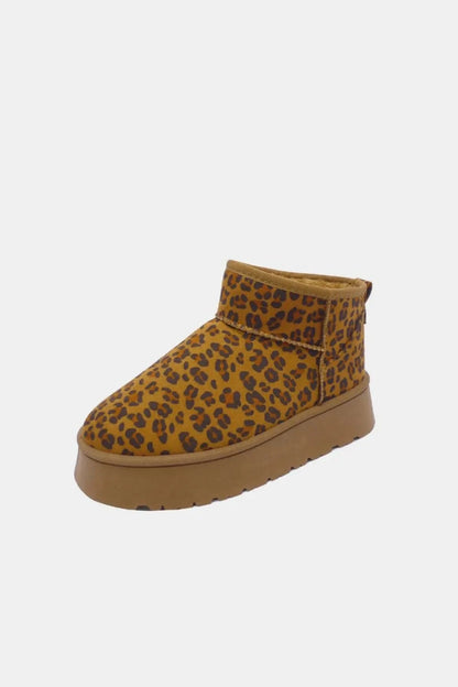 WILD DIVA Leopard Suede Round Toe Platform Booties - Fashorio