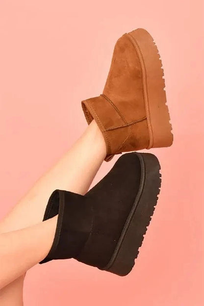 WILD DIVA Suede Round Toe Platform Booties - Fashorio