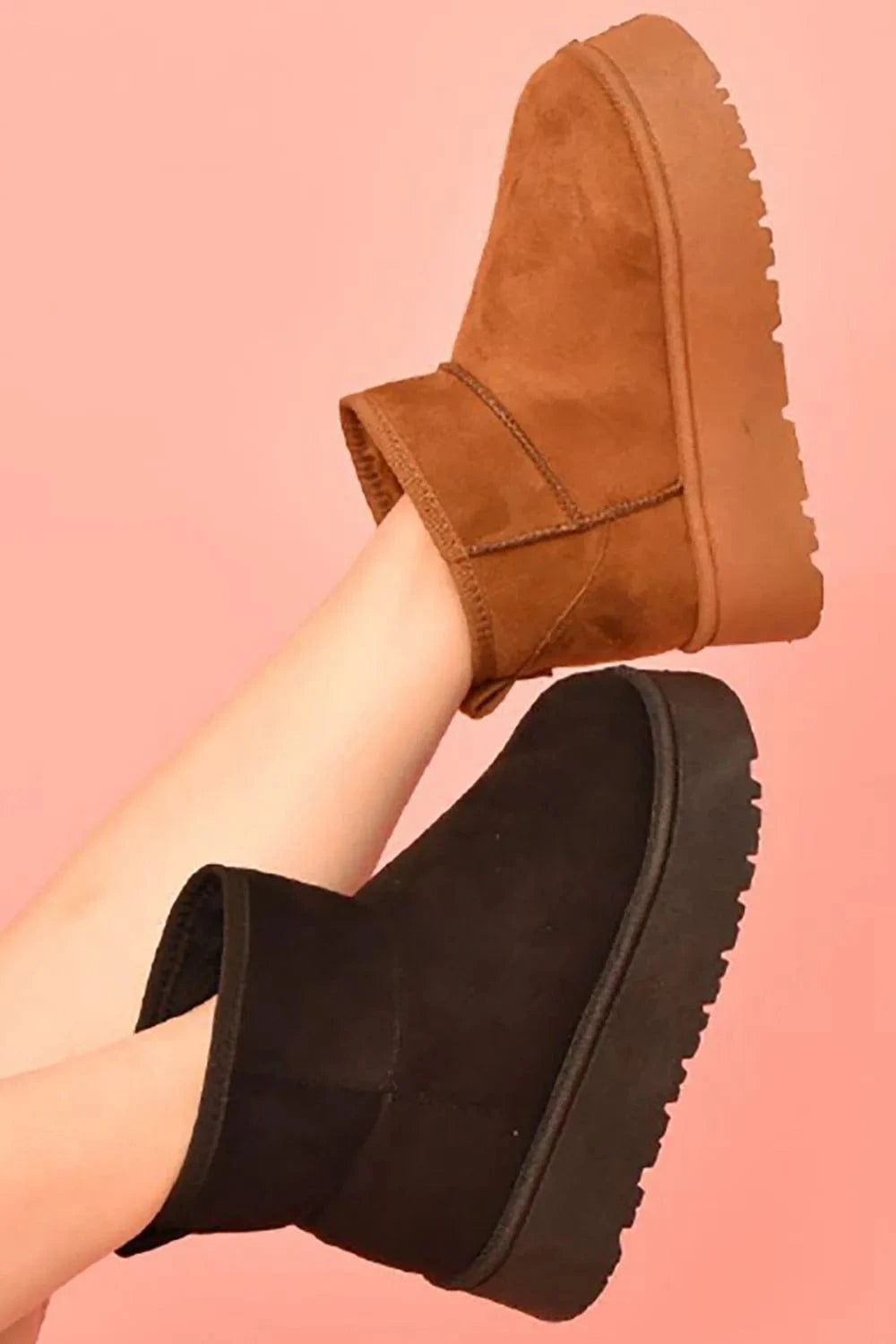 WILD DIVA Suede Round Toe Platform Booties - Fashorio