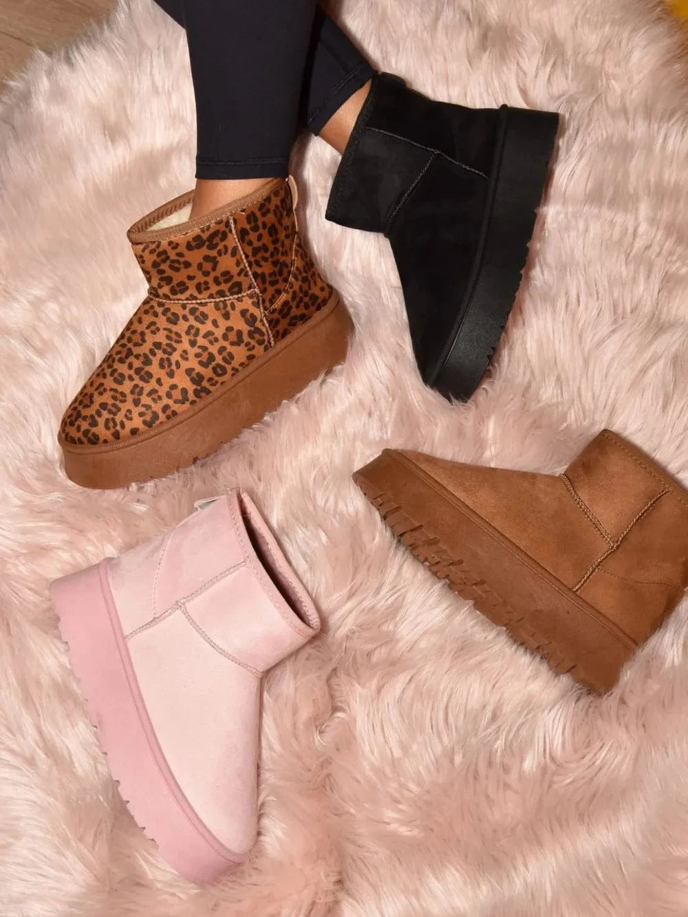 WILD DIVA Thermal Furry Leopard Platform Booties - Fashorio