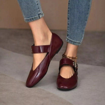 Round Toe Flats Loafers Wine Red - Fashorio