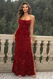 Fashorio Wine / XS Sequin Backless Split Maxi Dress