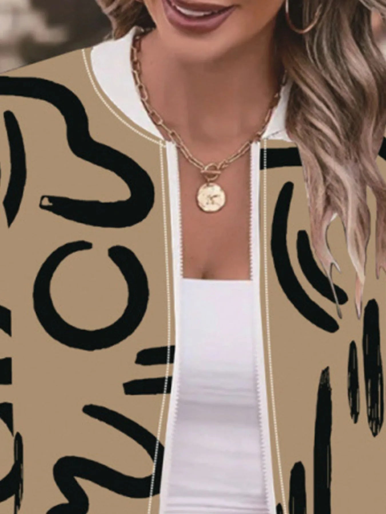 Fashorio Women’s Number Print Zip Up Long Sleeve Jacket