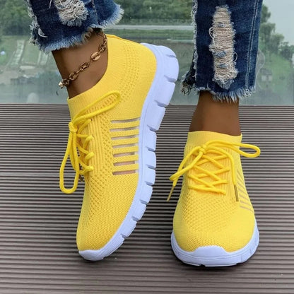 Breathable Mesh Round Toe Athletic Yellow - Fashorio