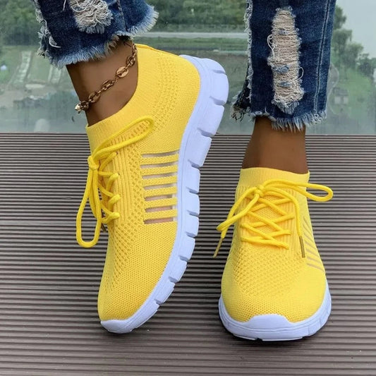 Breathable Mesh Round Toe Athletic Yellow - Fashorio