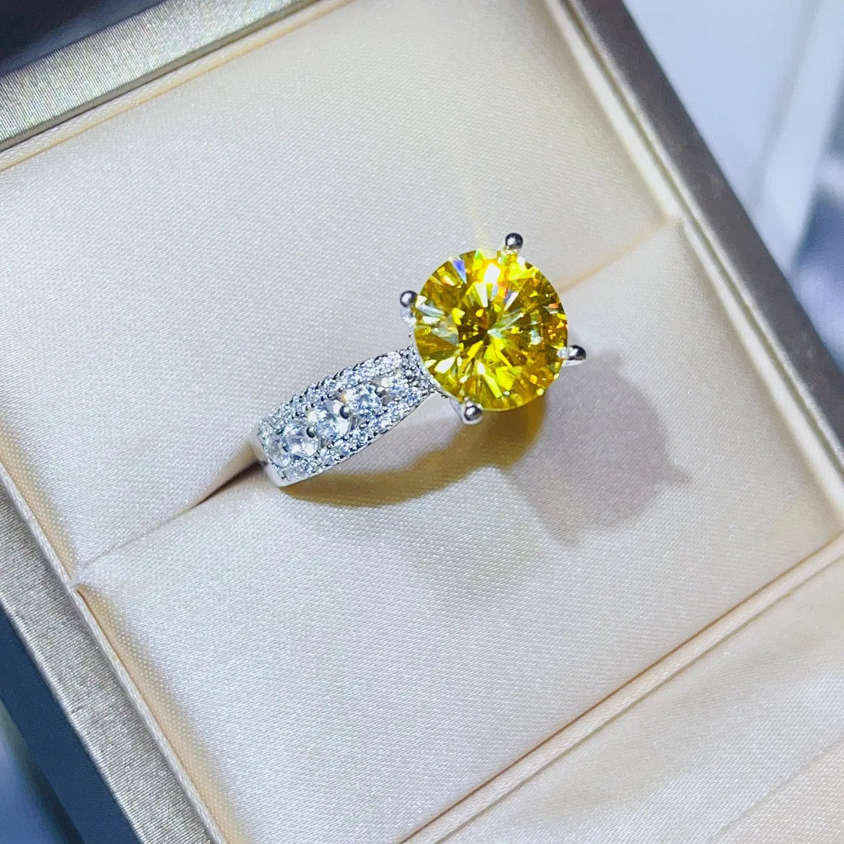 Fashorio Yellow / 5 3 Carat Moissanite 925 Sterling Silver Ring