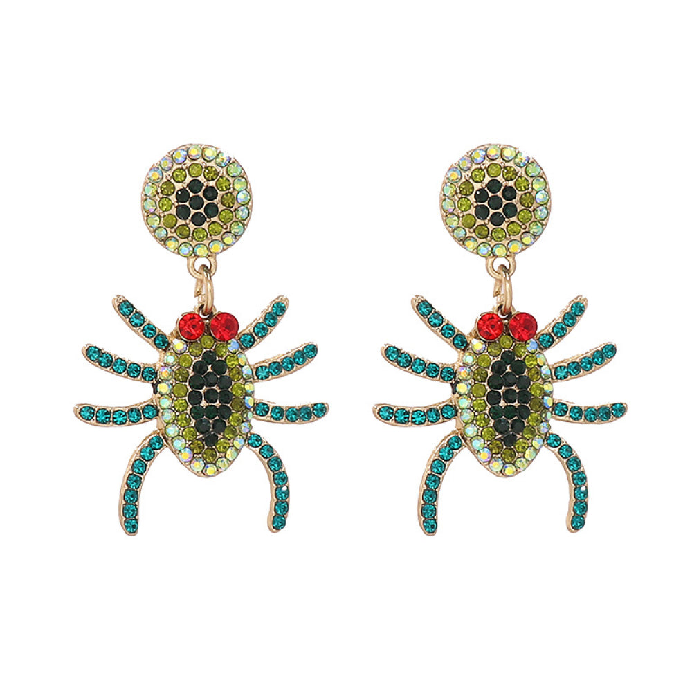 Fashorio Yellow-Green / One Size Spider Rhinestone Alloy Earrings