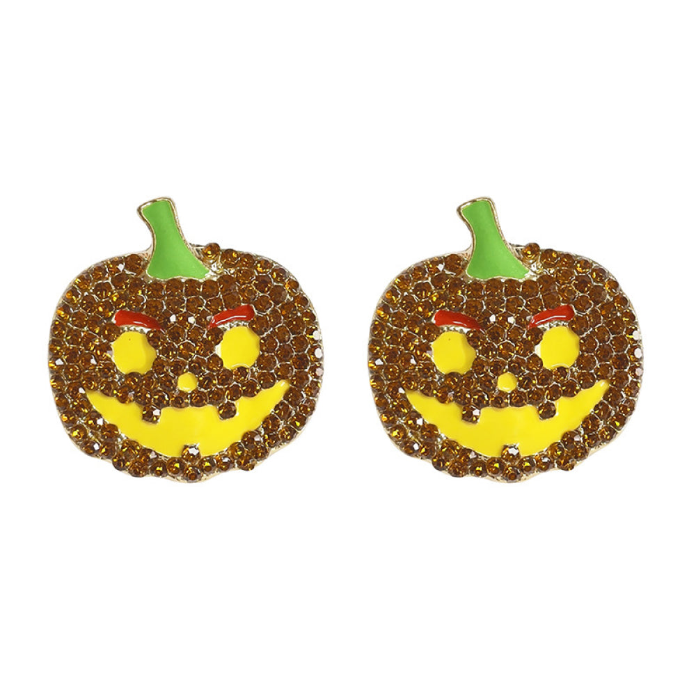 Fashorio Yellow / One Size Demon Pumpkin Rhinestone Alloy Earrings