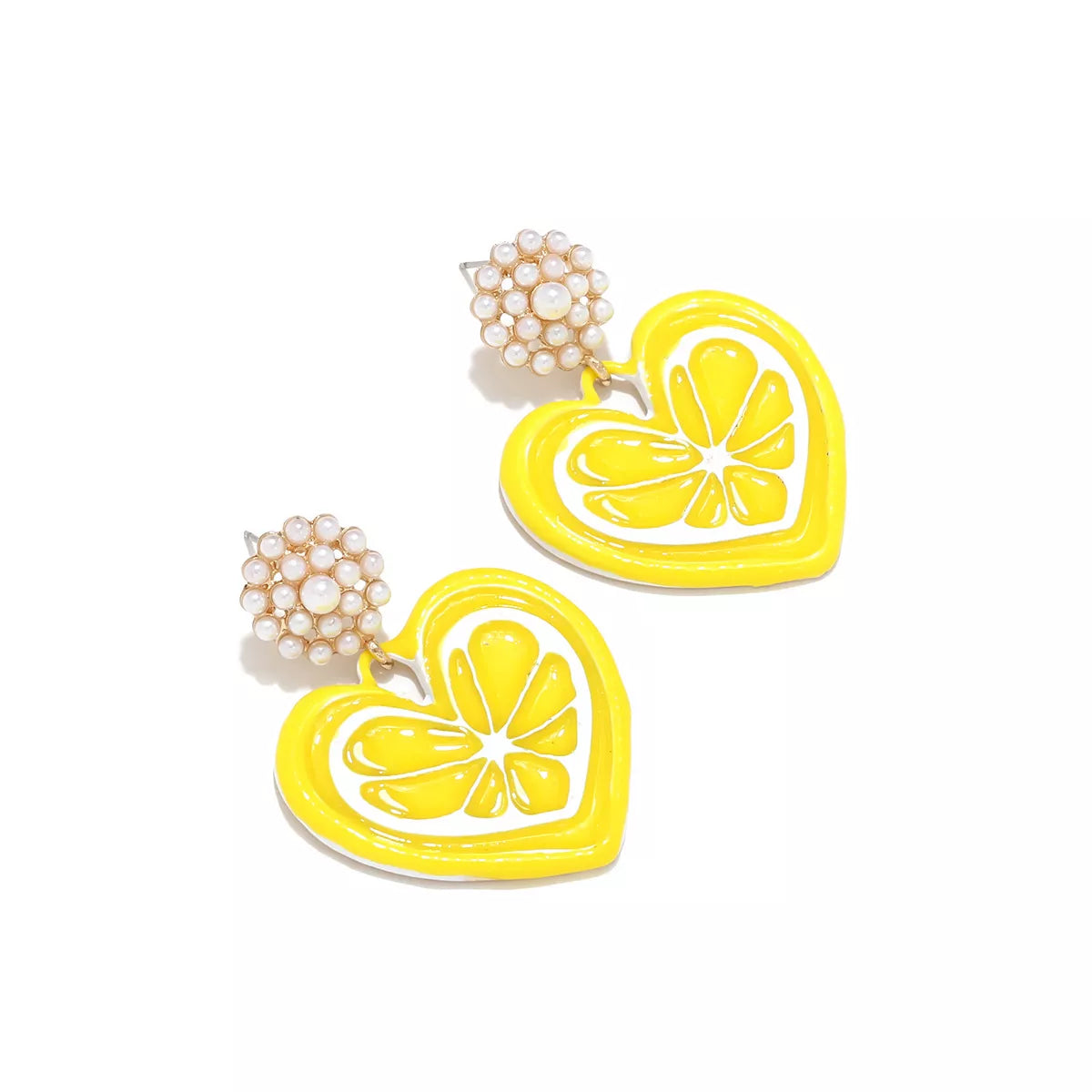 Fashorio Yellow / onesize Heart Dangle Earrings with Pearl Accent
