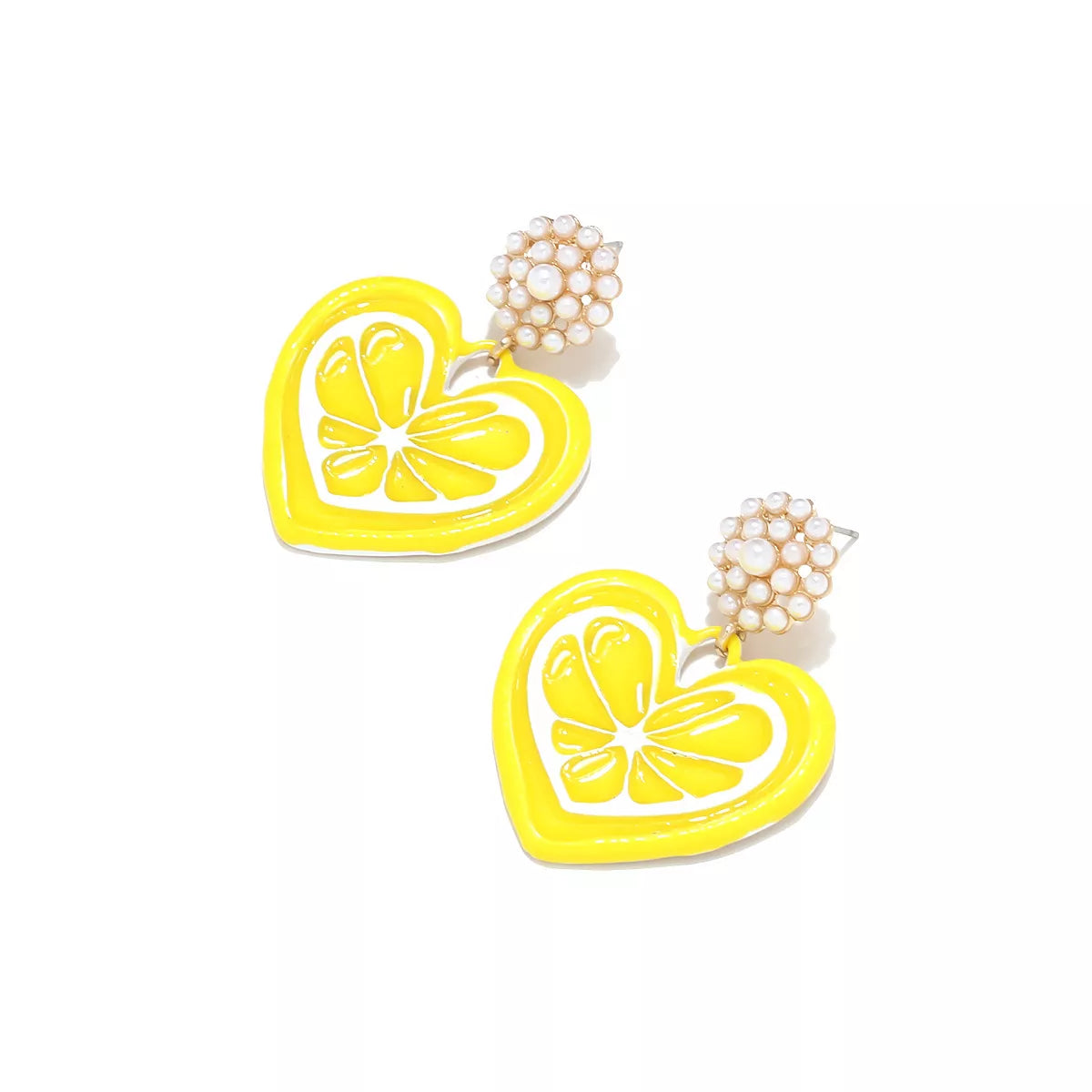 Fashorio Yellow / onesize Heart Dangle Earrings with Pearl Accent