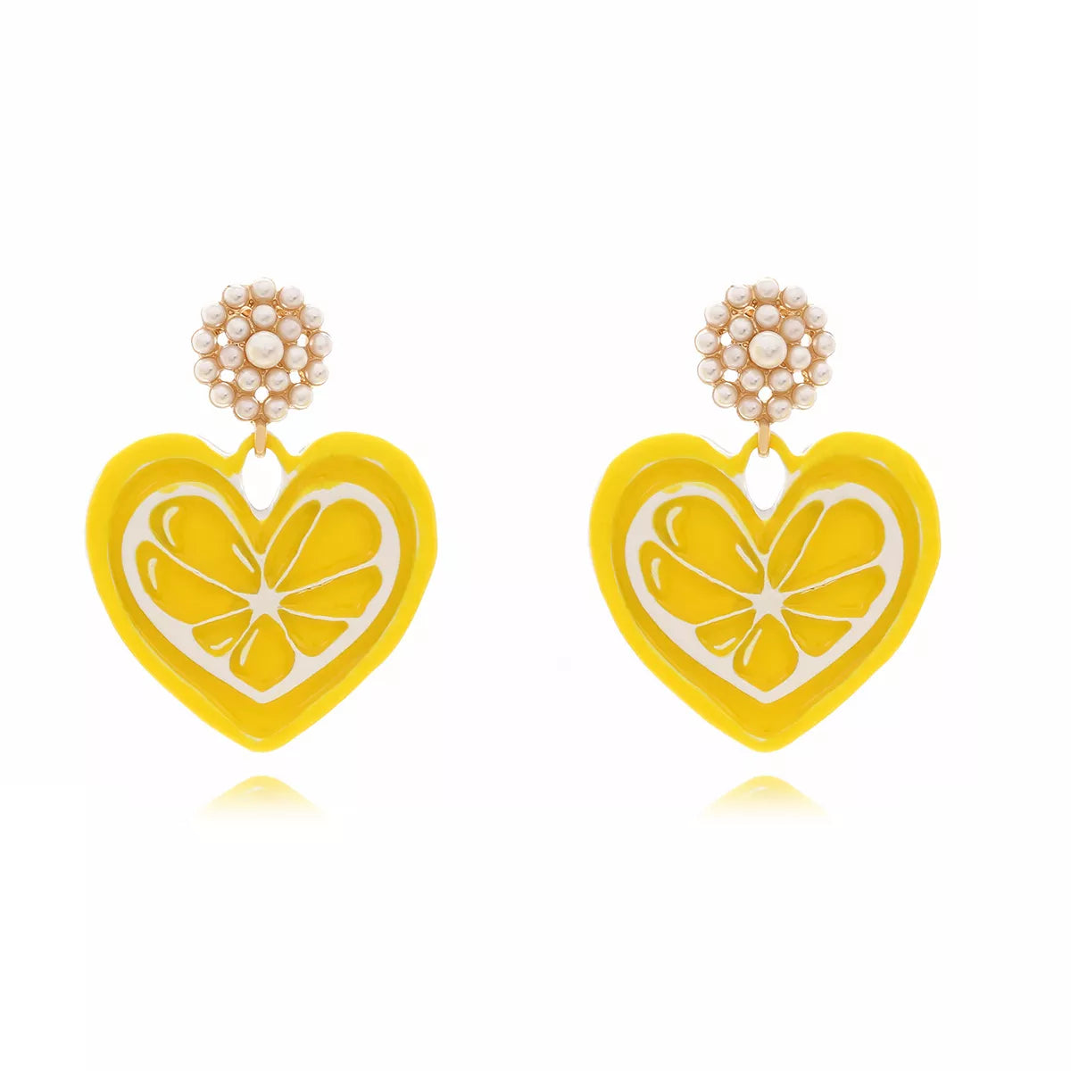 Fashorio Yellow / onesize Heart Dangle Earrings with Pearl Accent