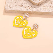 Fashorio Yellow / onesize Heart Dangle Earrings with Pearl Accent