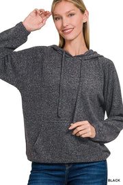 Fashorio Zenana Brushed Hacci Melange Hooded Sweater