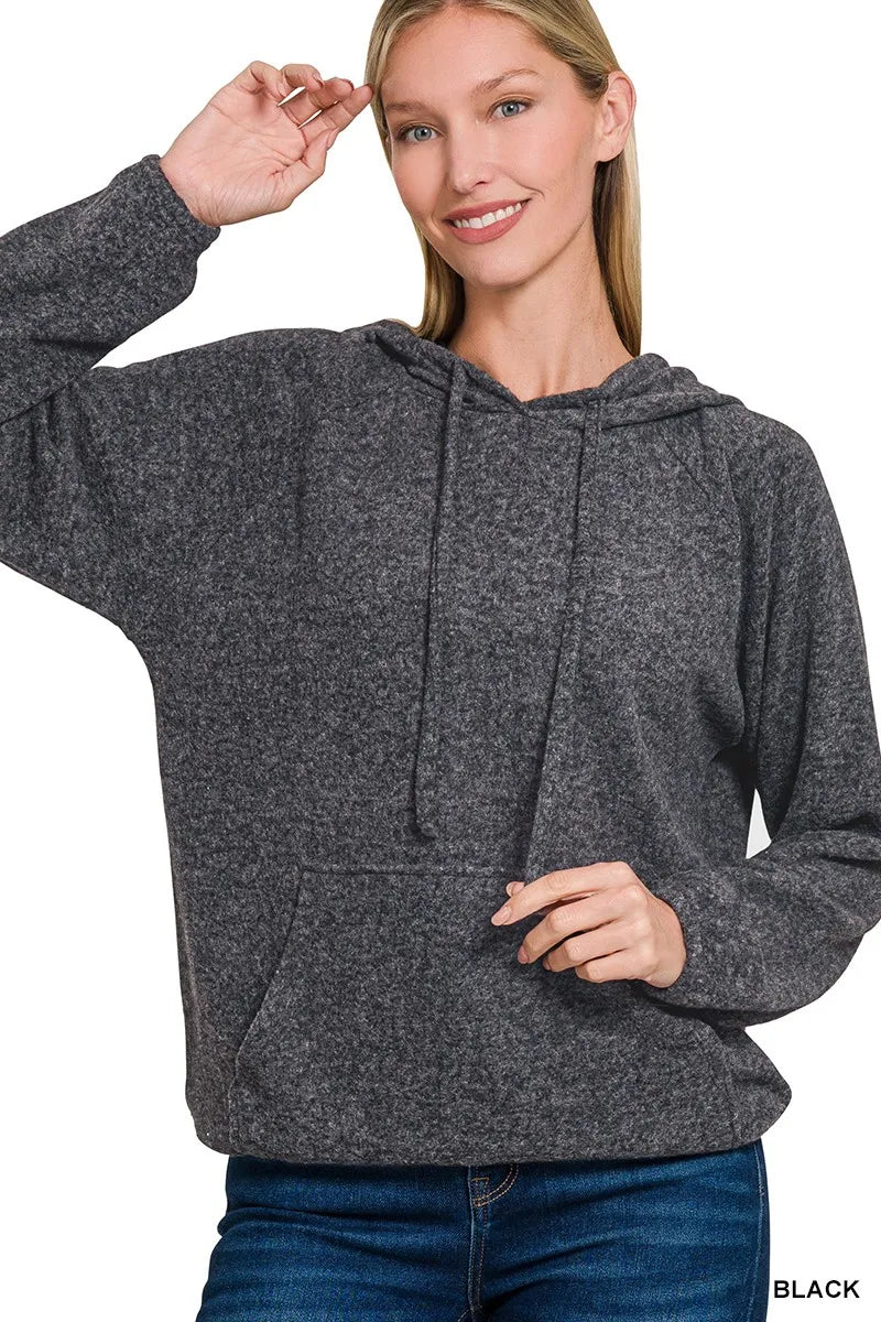Fashorio Zenana Brushed Hacci Melange Hooded Sweater