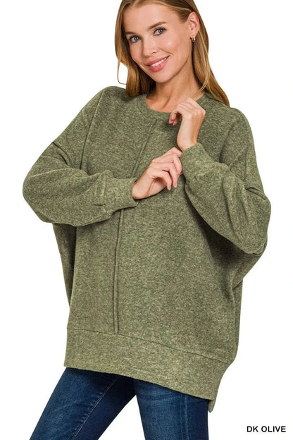 Zenana Brushed Melange Hacci Oversized Sweater - Fashorio