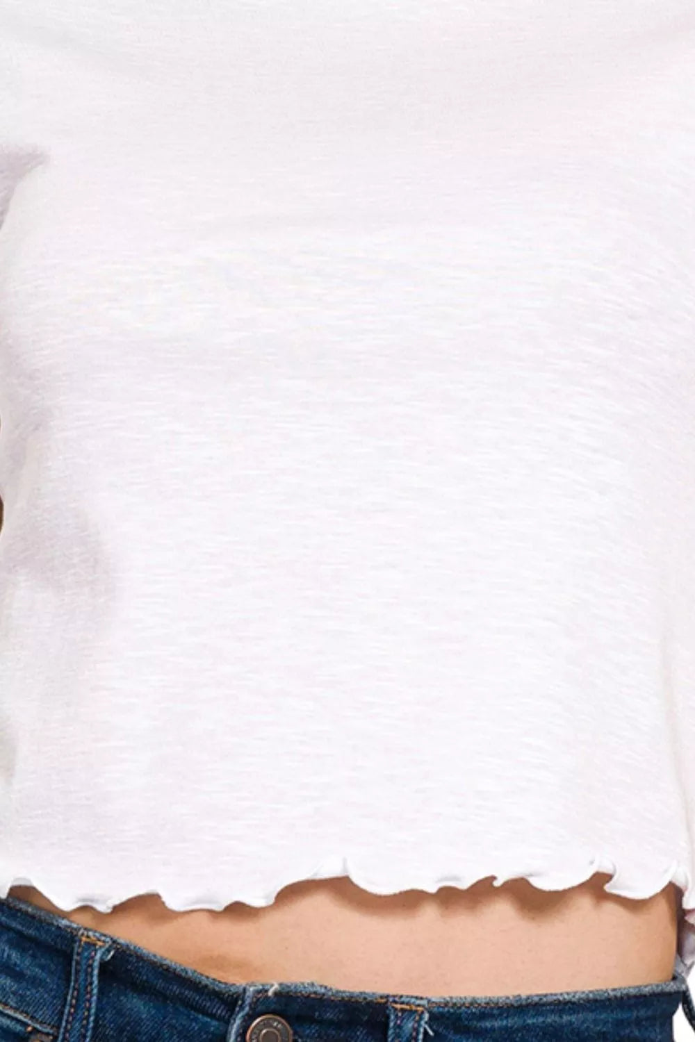 Fashorio Zenana Cotton Modal Slub Lettuce Trimmed Cropped T-Shirt