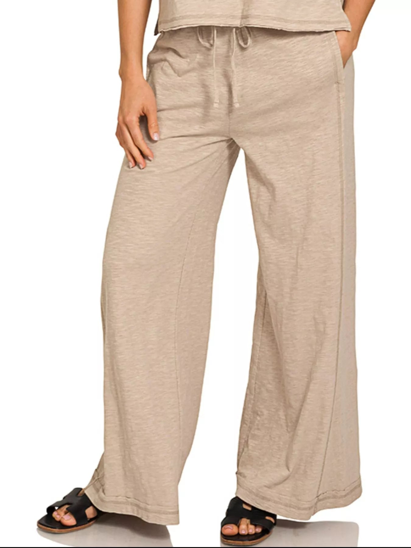 Fashorio Zenana Cotton Slub Short Sleeve Tee and Pants Set