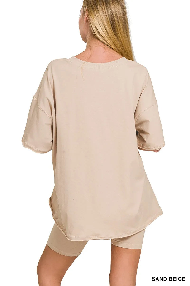 Fashorio Zenana Cotton V-neck Top & Biker Shorts Set