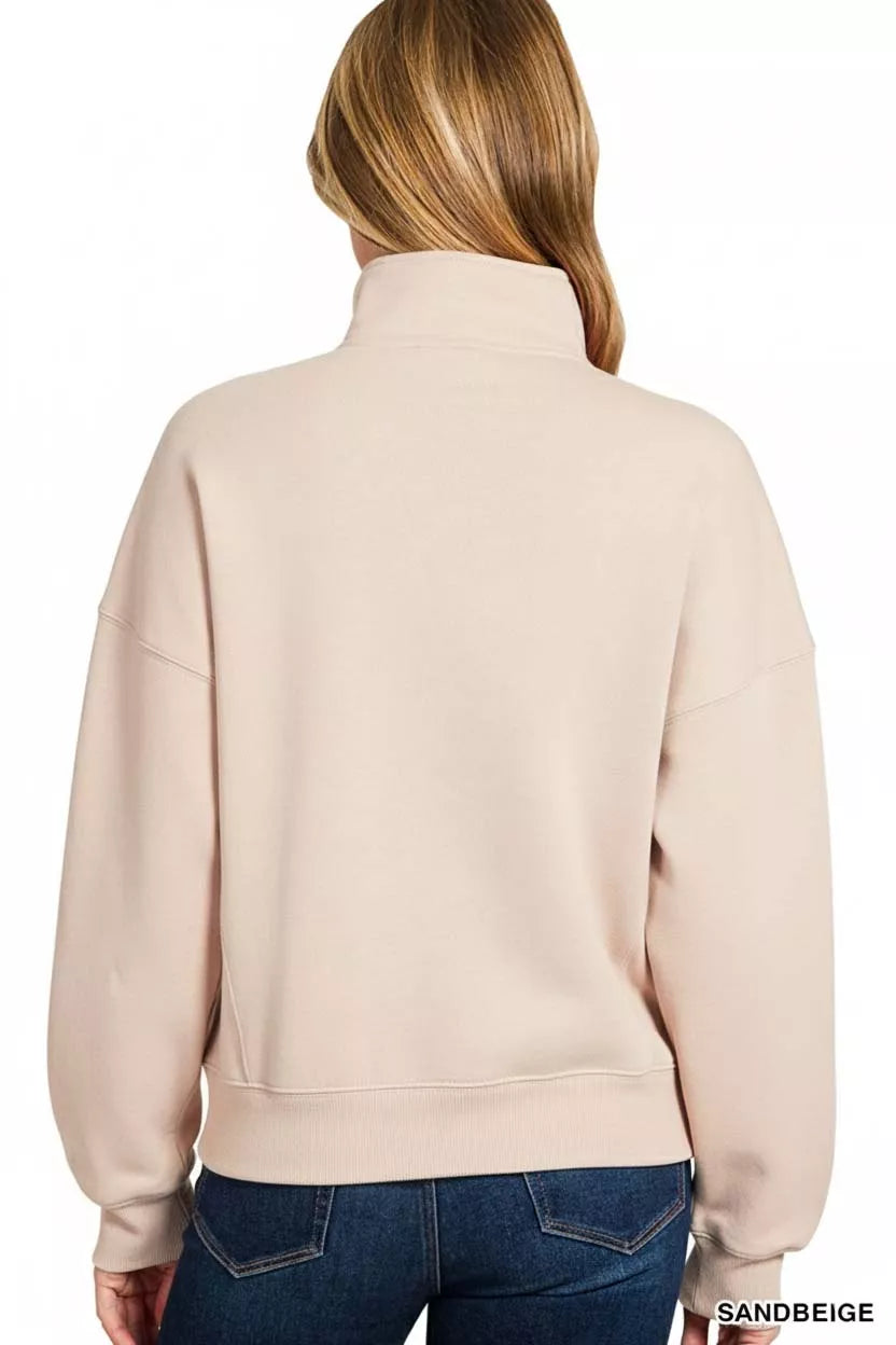 Fashorio Zenana Fleece High Neck Half Zip Sweatshirt