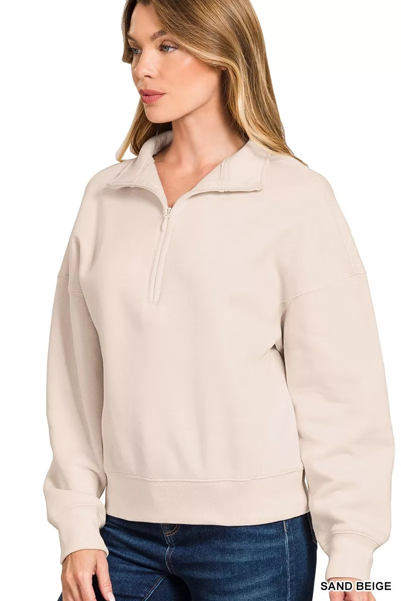 Fashorio Zenana Fleece High Neck Half Zip Sweatshirt